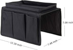 Sofa Armrest Organizer, Couch TV Remote Storage Organizer with Pockets for Recliner Armchair Snacks Glasses Smartphone Magazines Pouch (Black)