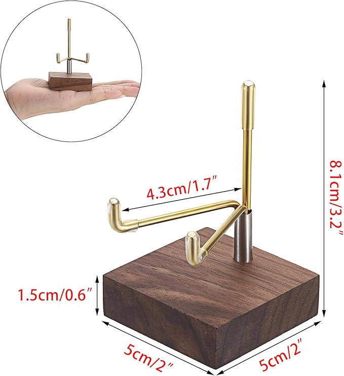 Hipiwe 2Pcs Small Display Stand Adjustable Metal Arms and Wooden Base - Decorative Plates Display Stand Easel Holder for Crystal Fossil Slice Coral Geodes Rock Mineral Agate, 2"x2"x3.2"