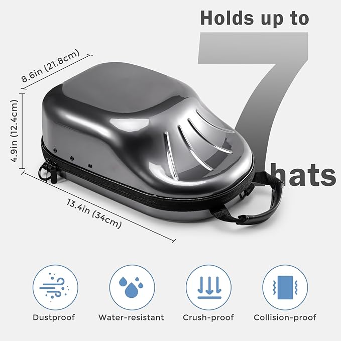 ProCase Hard Hat Travel Case for Baseball Caps, No-Crush Case Holds Up to 6-7 Hats, Adjustable Interior with Shoulder Strap for Travel, Hat Organizer Ball Caps Holder -Grey