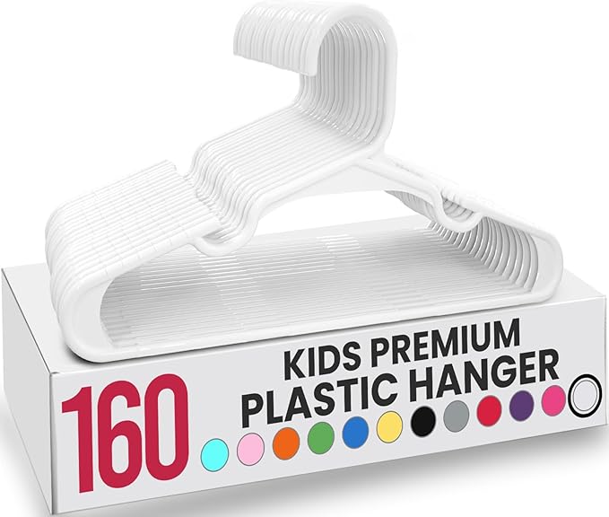 Utopia Home 160 Pack Kids Hangers - 11.5 Inch Plastic Baby Hangers for Closet - Childrens Hanger for Clothes & Infant Hanger for Closet - Ideal for Everyday Standard Use (White)