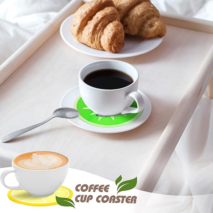 DomeStar Fruit Coaster, 7PCS 3.5" Non Slip Car Coaster Heat Insulation Colorful Unique Slice Silicone Drink Cup Mat for Drinks Prevent Furniture and Tabletop Car Decor