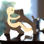 ISHINE Handmade Wood Decor Sculptures, Sitting Man and Dog Statue, Carved Creative Home Office Gift Decoration Natural ECO Friendly