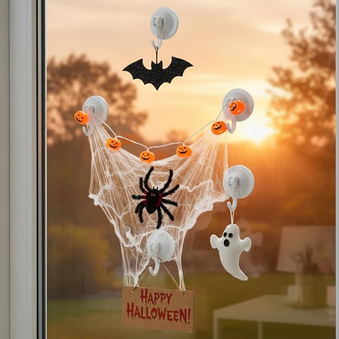 Strong Suction Cup Wreath Hanger for Front Glass Door - 20lb Duty Vacuum Hooks for Window & Bathroom - Damage-Free, Reusable Outdoor Christmas Wreath Holder for Holiday Decor, 2-Pack (White)