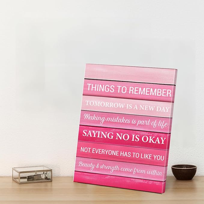 Inspirational Pink Wall Art Decor, Preppy Motivational Room Sign, Pink Positive Canvas Posters Art Work for Home Office Bedroom Living Room Kitchen Bathroom (11.5 X 15 Inches, Framed)