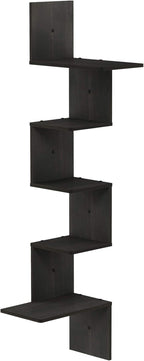 Furinno Rossi Wall Mounted Shelves, 5-Tier Rectangle, Espresso/Black