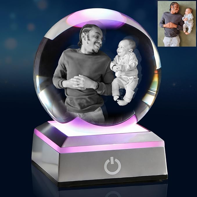 3D Crystal Photo,Personalized Gift for Dad Husband Grandpa,Custom snow globes with picture,Custom Father’s Day Anniversary Birthday,Pet Memorial Keepsake