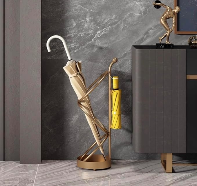 Metal Umbrella Stand At The Entrance, Freestanding Circular Umbrella Holder With Space For Canes And Walking Sticks. Ideal for Hotels, Entryways, Offices, and Hallways，25X10inches (gold)