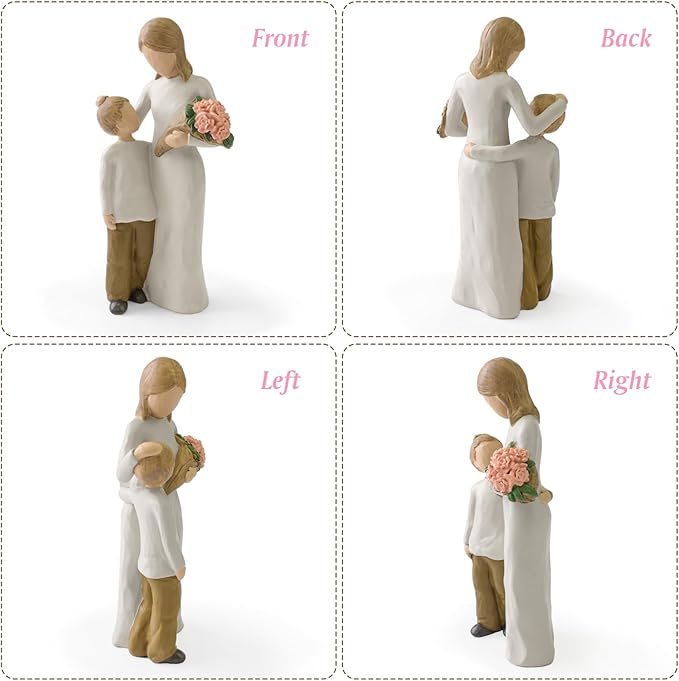 Mother and Son Figurines Statues, Sculpted Hand-Painted Mom and Child Statues Gifts for Mother’s Day Anniversary Birthday Home Decor