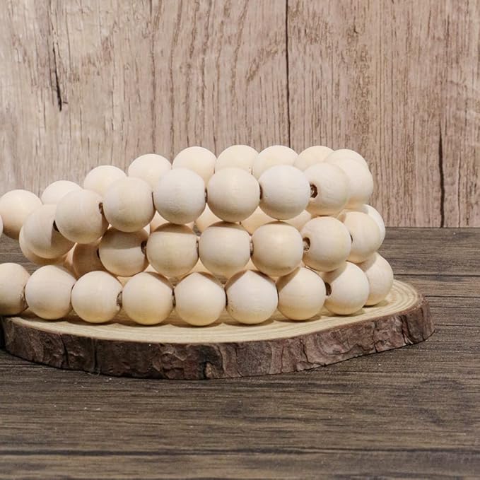 Sivya 58in Farmhouse Beads Wood Bead Garland with Tassels (Natural Wood, 58in/1Pcs)