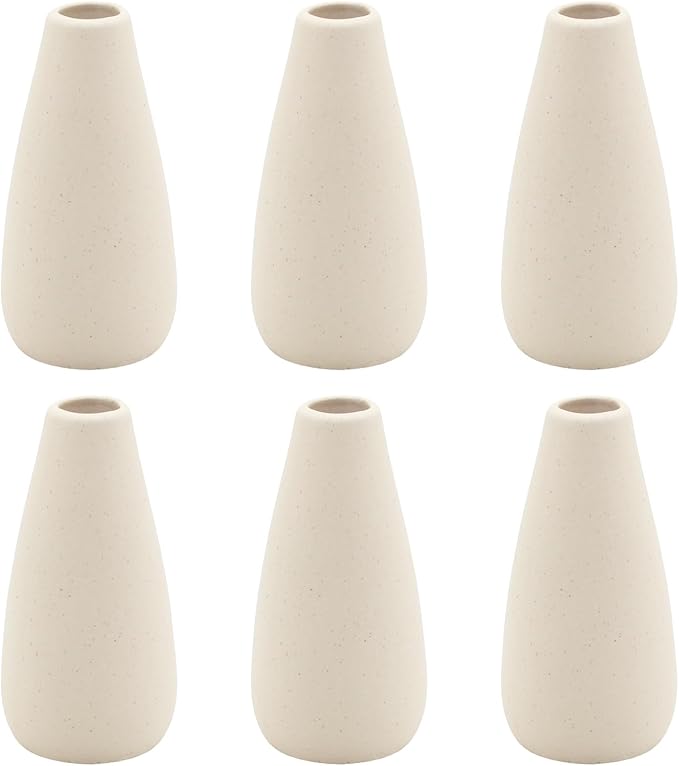 YANLING 6 Pack Modern Small Vase for Flowers, Light Yellow Ceramic Vases for Pampas Grass, Boho Vases for Home Decor Table Shelf Office Bedroom