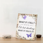 Inspirational Purple Butterfly Wall Art Decor, What If You Fly Motivational Quote Canvas Painting Artwork Picture Posters for Teens Room Bedroom Office (11.5 X 15 Inches, Framed)