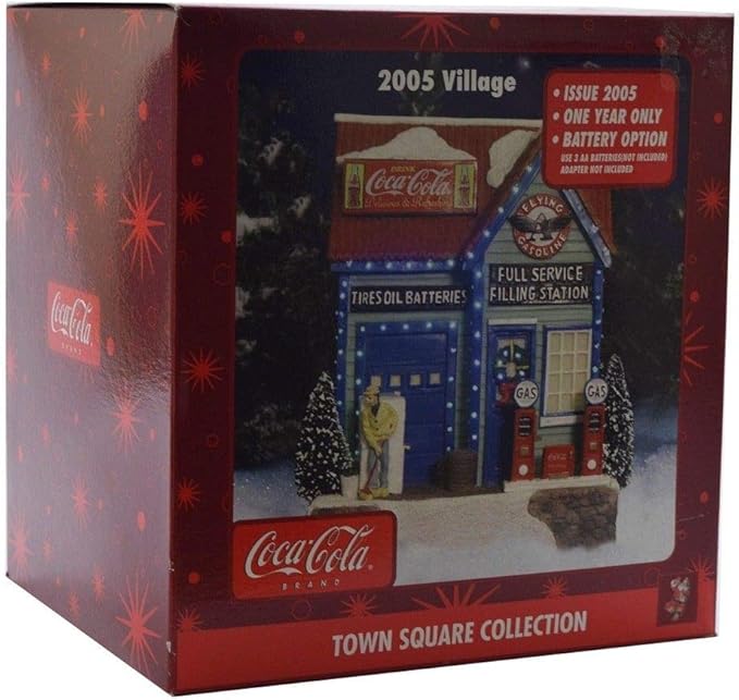 Coca-Cola Town Square Lighted Christmas Building House Flying A Filling Station