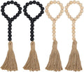 PH PandaHall 4pcs Wood Bead Garlands 12.6 Inch Decorative Wooden Hanging Bead Garland with Tassels for Vase Door Knob Hanging Ornaments Farmhouse Dector, Black/Natural Wood