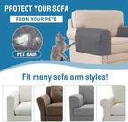 H.VERSAILTEX Couch Arm Covers Water Resistant Armrest Covers for Sofa Remote Control Holder Sofa Armrest Organizer for Magazine, Tablet, Phone, iPad(Set of 2, Gray/Beige)