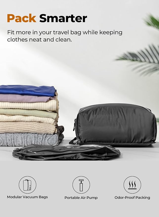 Vacuum Bags for Travel with Pump, Reusable Space Saver Bag, IP67 Waterproof Vacuum Packing Cubes for Travel Suitcases and Backpack (2PC + PUMP)