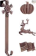 Haute Decor Adjustable Length Metal Wreath Hanger with 4 Interchangeable Icons - Oil-Rubbed Bronze (American Flag/Pumpkin/Snowflake/Reindeer) 4 Wreath Hangers in 1, for Every Season