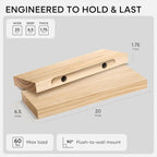 Homeforia 20 inch Natural Floating Shelf, High End Solid Real Wood 20inch Small Floating Shelves for Wall Mounted, Natural Wooden Floating Shelves, Heavy Duty Bracket, 20 X 6.5 X 1.75 in, Set of 4