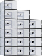 NEWBULIG 15 Pack Clear Shoe Storage Boxes, Shoe Organizer for Closet with Lid, Durable PE Transparent Shoe Containers Ideal for Sneakers, Heels & Boots, Black