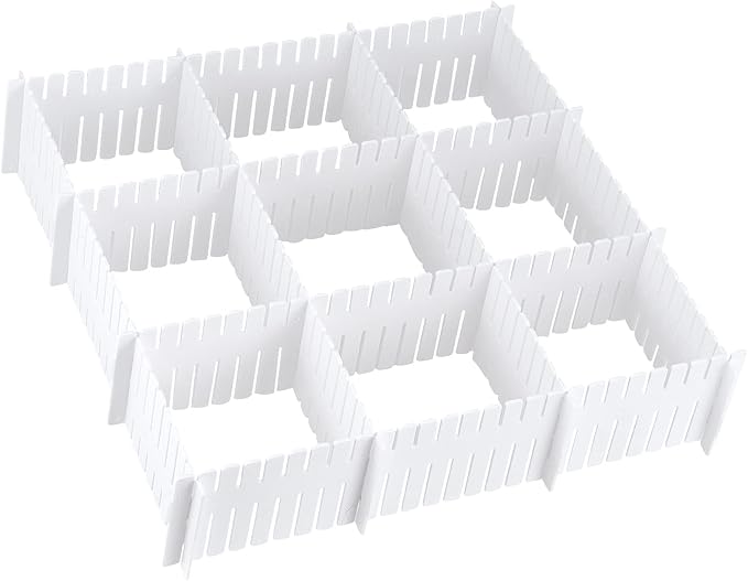 72 Pieces DIY Plastic Grid Drawer Organizer, 12.6 Inch Plastic Grid Drawer Dividers, Plastic Adjustable Drawer Dividers Organizer for Sock, Underwear, Scarf, White