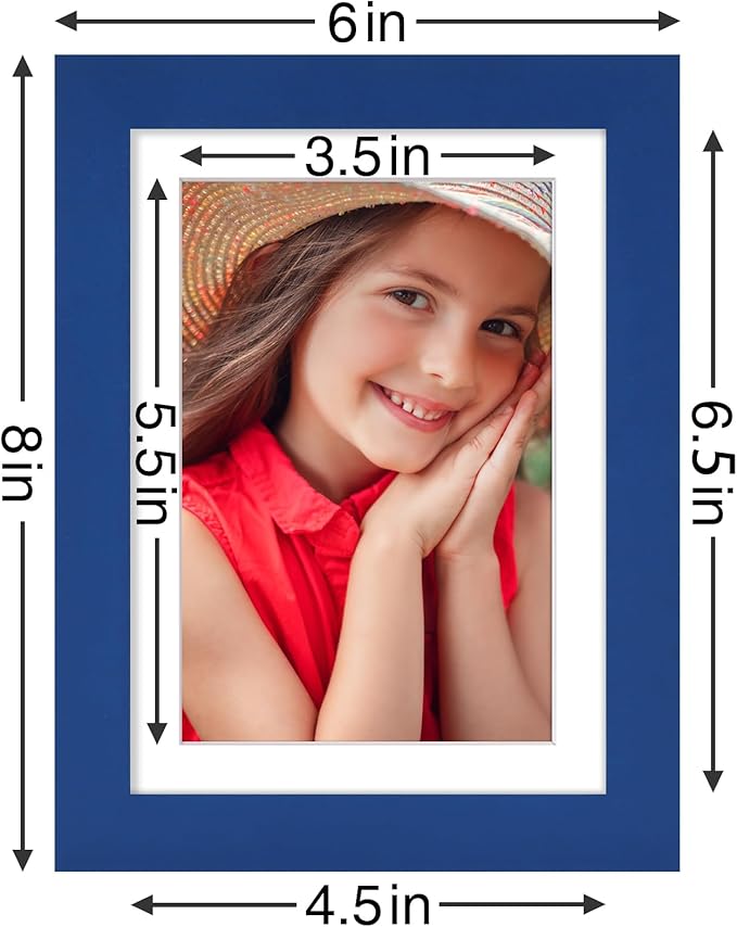 Vittanly 5x7 Picture Frames Set of 9, Shatter Resistant Plexiglass, Display 4x6 Pictures with Mat or 5x7 without Mat, Photo Frames for Wall or Tabletop, Engineered Wood, Blue