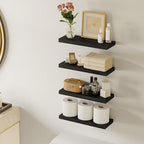 Fixwal Black Floating Shelves for Wall, Rustic Wood Shelves for Bathroom, Living Room, Bedroom and Kitchen, Wall Shelves for Storage, Books, Room Decor (Set of 4, 15.7 Inch)