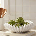 FESTGLOX White Decorative Bowl, Modern Handicraft Ruffle Key Bowls for Living Entryway Table, Decorative Fruit Bowl for Kitchen Counter, Coffee Tables