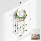 Crystal Moon Dream Catcher, Boho Green Dreamcatchers for Adults Girls, Handmade Agate Sun Catcher Wall Hanging for Bedroom Living Room Window Garden Décor