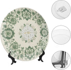 Flowers Theme Decorative Ceramic Plate Round Porcelain Plate,7 inch,Botanical Watercolor Pattern,for Decorative Ornaments Giving Plates,1 Plate with 1 Display Stand,Green White