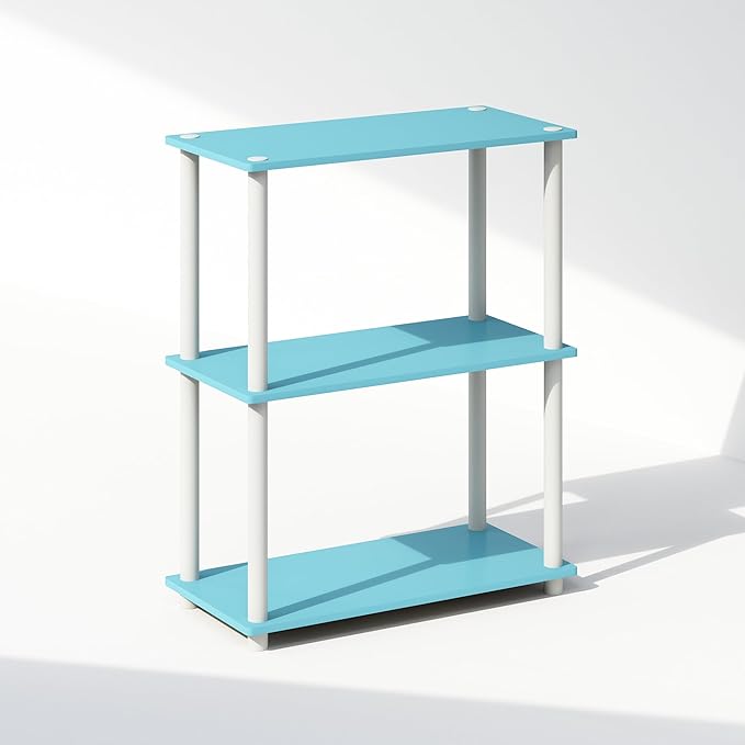 Furinno Turn-N-Tube Book Shelf, 3-Tier Bookshelf, Bookcase with Multipurpose Compact Display Rack, 11.6 x 23.6 x 29.6, for Living Room, Bedroom, Home Office, Light Blue/White