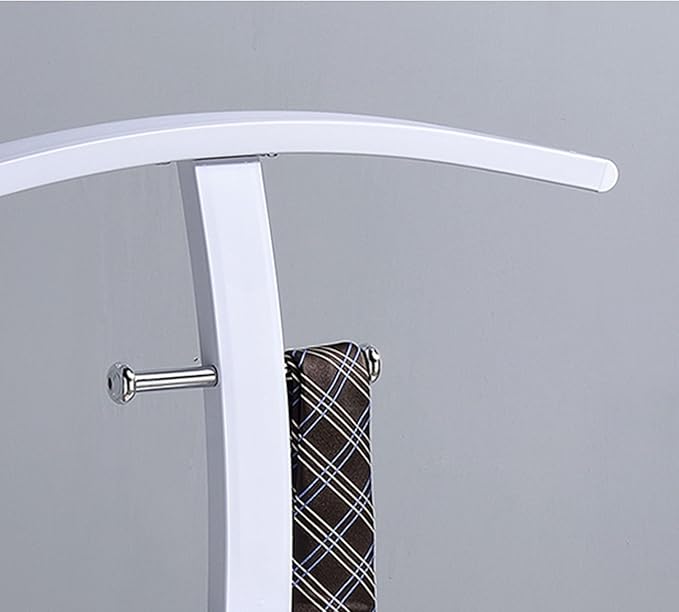 Kings Brand Furniture Henry Men’s Suit Valet Stand – Freestanding Clothes Valet Rack with Jacket Hanger, Pants Bar, Tie Holder & Storage Shelf – Modern Bedroom Garment Organizer (White)
