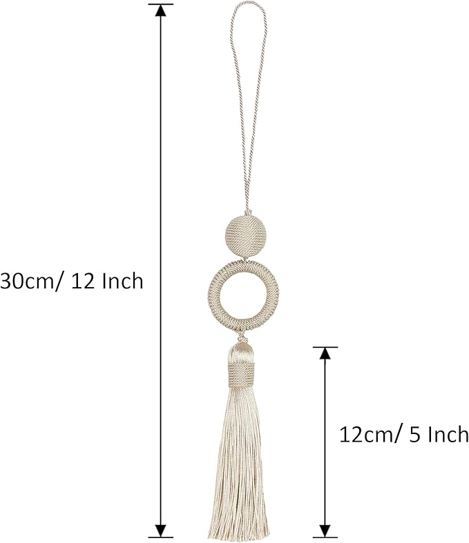 2 Pack 12 Inch Key Tassel with 4 Inch Cord Loop, Handmade Terylene Tassel with Wooden Ring, DIY Decorative Craft Tassels