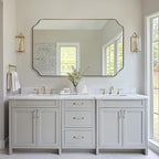 ANDY STAR 30"x48" Gold Bathroom Mirror, Large Scalloped Wall Mirror, Brushed Brass Mirror in Anti-Rust Stainless Steel Metal, Unique Scalloped Edge Design Decorative for Bathroom, Powder Room