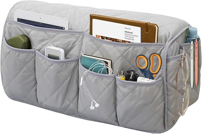 Armchair Caddy, Sofa Armrest Organizer, Non Slip Recliner Organizer, Remote Control Holder for Recliners, Couch Caddy with 14 Pockets Storage for TV Remote, Phone, Magazine (Grey)