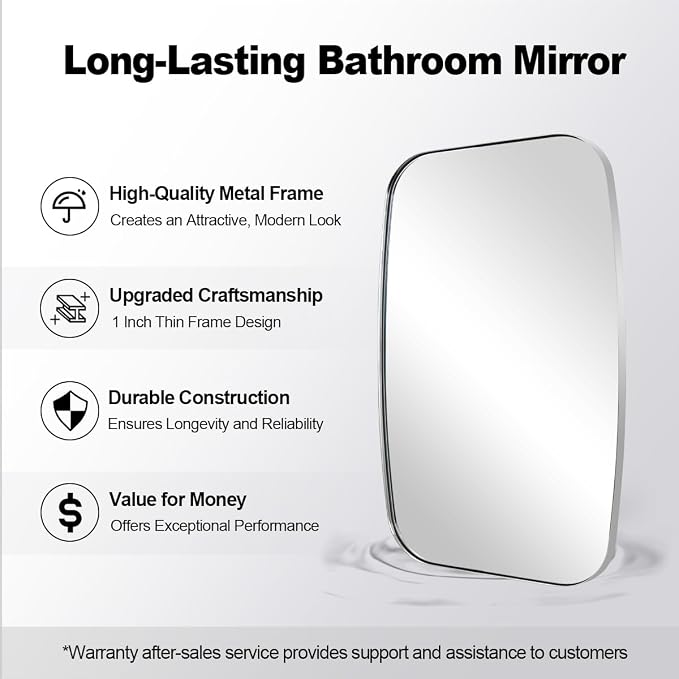 ANDY STAR 22x30 Chrome Bathroom Mirror, Oblong Silver Mirror with Stainless Steel Metal Frame, Oval Vanity Mirror for Over Sink, Modern Anti Rust Wall Mounted