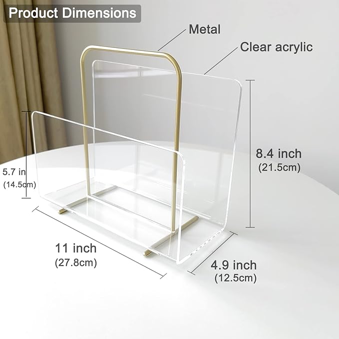 Acrylic Magazine Holder, Crystal Clear Acrylic Magazine Book Rack, Desktop File Organizer for Office Organization, Storage,Home Office Decoration,Reception