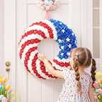 250th Anniversary Patriotic Wreath, Red White and Blue Wreath All-Weather Farmhouse Outdoor Holiday Decoration, Memorial Wreaths 3D Eagle Wreaths for Front Door (C)