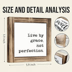 Inspirational Decor Signs, Decorative Wooden Box Sign, Positive Mindset Wood Sign, Motivational Home Office Decor, Gentle Reminder Gift for Her, Live By Grace Not Perfection Sign, 5.9×5.9 inches