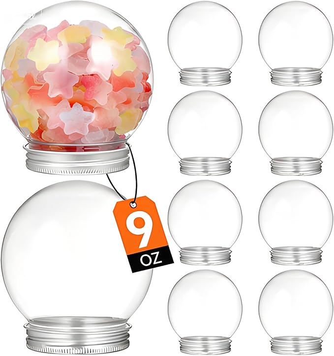 Clear Plastic Snow Globes for Crafts - Fillable DIY Snowglobe Jar with Aluminum Screw Cap - Empty Water Globe Container for Christmas Decor and Party Favors 10 Pcs