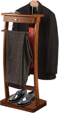 Valet Stand Wooden with Drawer, Valet Rack with Tray, Men and Women Freestanding Clothes Valet Stand, for Living Room Office Dressing Room, 44.4X30X112.2 CM (Walnut)