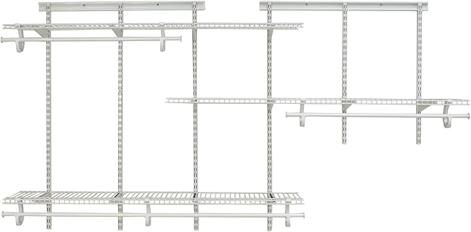 ClosetMaid ShelfTrack Wire Closet Organizer System, Adjustable from 5 to 8 Ft., With Shelves, Clothes Rods, Hardware, Durable Steel, White