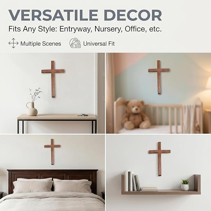 Christian Wooden Cross for Wall and Table, 7.87" x 4.7" Premium Small Handheld Prayer Cross with Hook, Spiritual Religious Gift for Christmas Baptism Altar Church Home Room Decor
