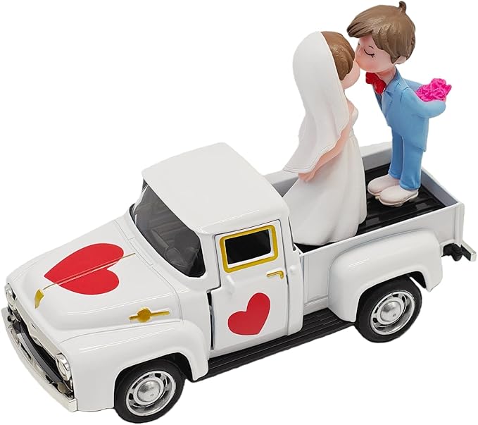 Valentines Day Decorations Farmhouse Vintage Mini Truck with Love Couple Figurines, Heart Pattern, Valentine's Day Home Tiered Tray Decor Valentine & Wedding Table Centerpiece Gifts for Her Him