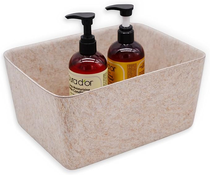 Welaxy Felt Storage Bin Wide Deep Drawer Organizer Beige Caddy for Makeup, Jewelry, Stationery, Closet & Bathroom, Minimalist lifestyle (Oatmeal Bin, M)