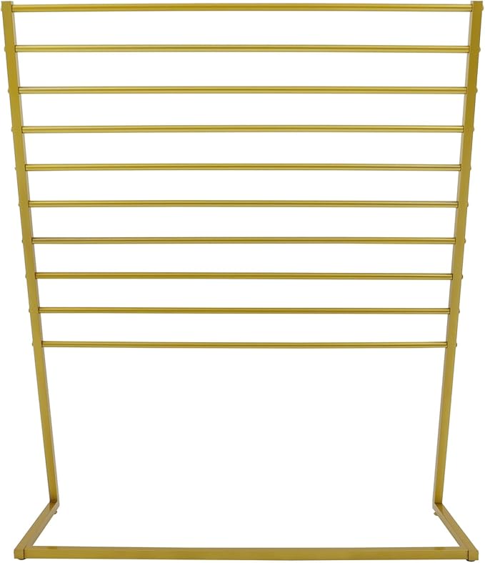Scarf Organizer, Metal Hijab Organizer, 10 Tier Scarf Holder Hanger for Multiple Scarves, Freestanding Hijab Stand Belt Pants Hanging Rack for Home, Commercial, Clothing Store (Gold, 120cm)