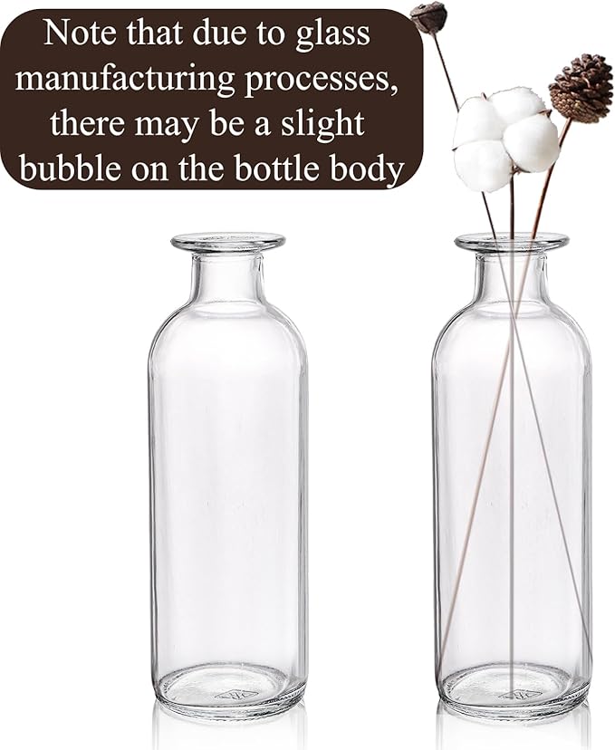 Peohud Set of 12 Glass Bud Vases, Clear Small Flower Vases, Decorative Glass Bottles Floral Vases for Home Decor, Wedding Reception, Party