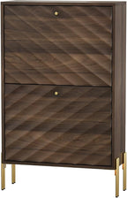 Shoe Storage Cabinet with Textured Diagonal Lines Doors 2 Flip Drawers, Walnut Narrow Shoe Cabinet Storage for Entryway, Freestanding Shoe Organizer Cabinet, Slim Shoe Rack Cabinet