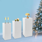 3 PCS Display Pedestal Stand, Metal Display Pedestal Stands Decoration Cube Sculpture Displays Column Square Displays Stands Pillars for Wedding Party Baby Shower Birthday (White, 3PCS)