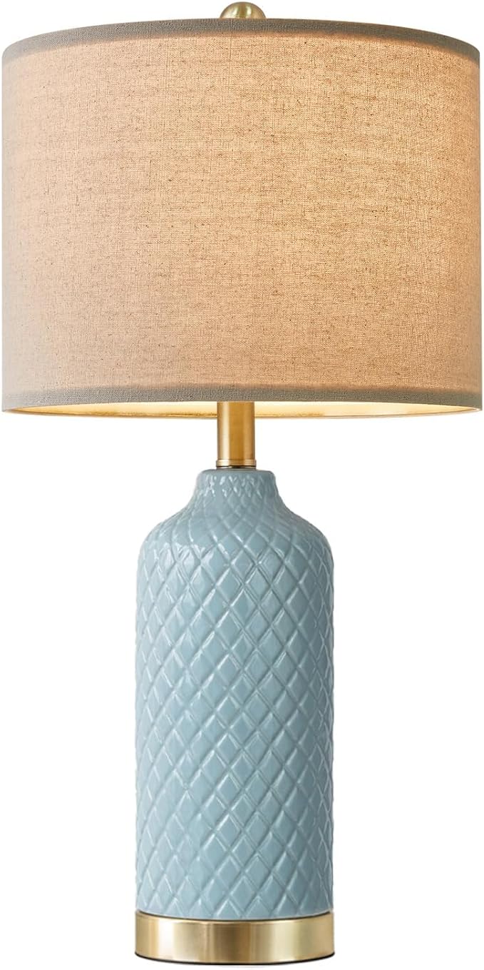 24.25" Table Lamp Modern Ceramic Blue Lamps for Living Room Bedroom Boho Bedside Table Lamps for Night Stands Nightstand Lamp Coastal Side End Table Lamps Reading Light Home Office Dorm Deco Gifts