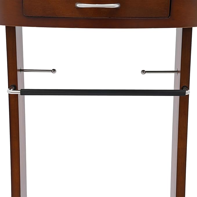 Wood Clothes Valet Stand, Wood Suit Rack with Tray, Floor Standing Suit Valet Stand with Open Structure Tray & Drawer, for Living Room, Dressing Room, Entryway, Office, Hotel