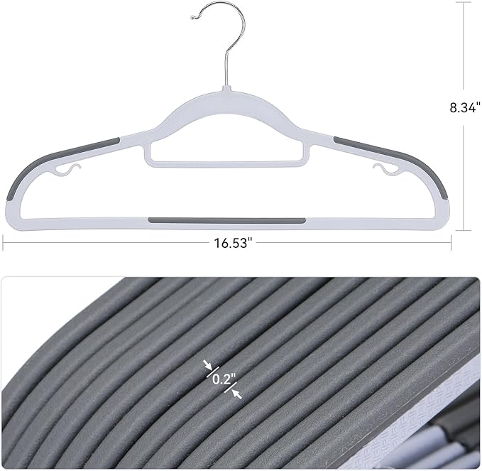 50-Pack Heavy Duty Coat Hangers, Non-Slip, 0.2'' Slim, 360° Swivel Hook, 16.5 Inches Wide, Space-Saving Plastic Clothes Hangers for Suit, Shirt & Pants, Light and Dark Gray